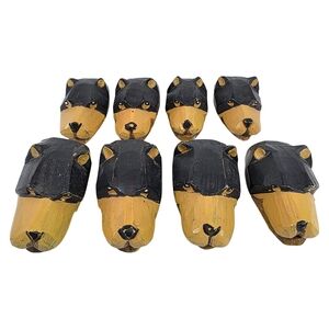Set of 8 Rustic Wooden Bear Drawer Pulls Cabin Lodge Cabinet Knobs